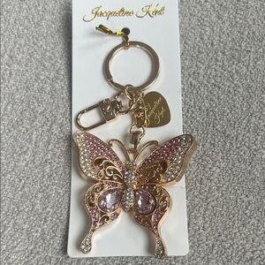 Jacqueline Kent Elegant Pink/Gold Butterfly keychain or attach to bag